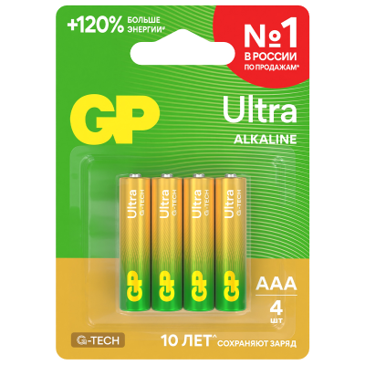 Элемент питания  GP Ultra 24AU-2CRS ААА 4шт., фото 1
